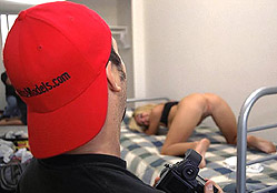 Matt Frackas photographing nude blonde model Heidi doggie style
