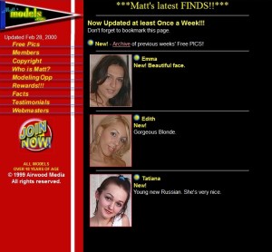 Screenshot of MattsModels.com Latest Finds Page from 2000